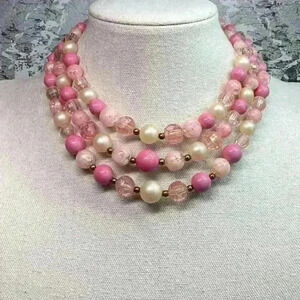 Vintage Pink and Cream 3 Strand Necklace